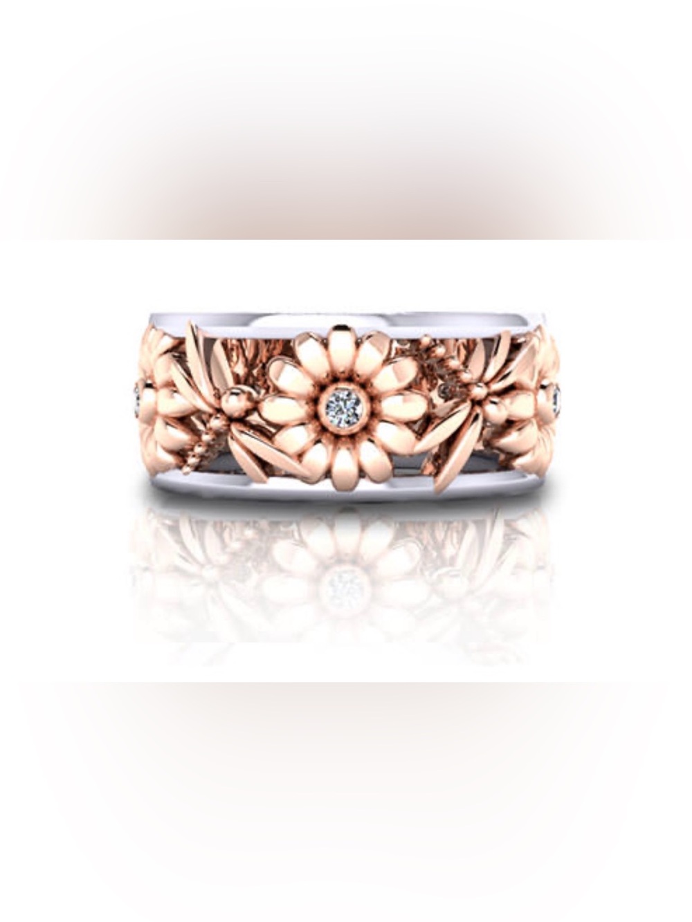 Floral Rose Gold plated & Silver plated Band Ring  Center Stones costume jewelry